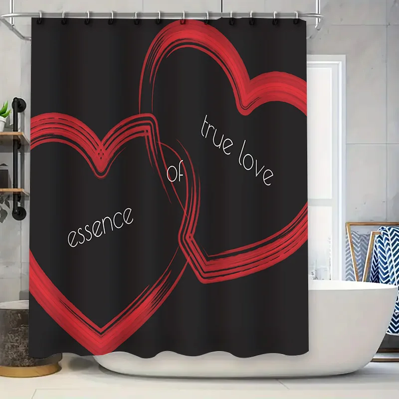 

Romantic Heart Shaped Shower Curtain for Bathroom Decor True Love Essence Design Red Black (128 characters)