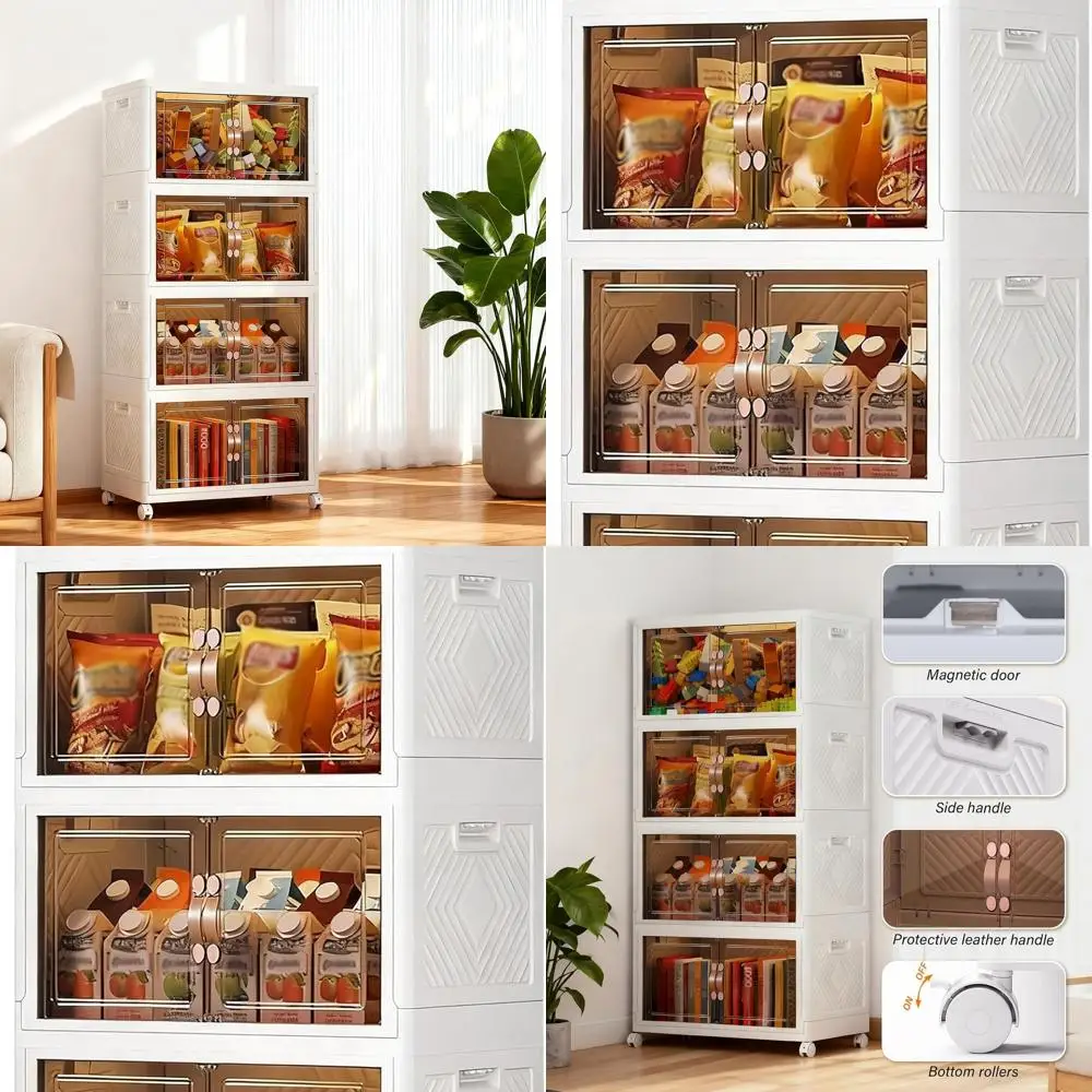 

Stackable 63 Gallon Plastic Storage Bins with Lids, Wheels, and Doors - Heavy-Duty Foldable Organizers for Home and Office, Whit