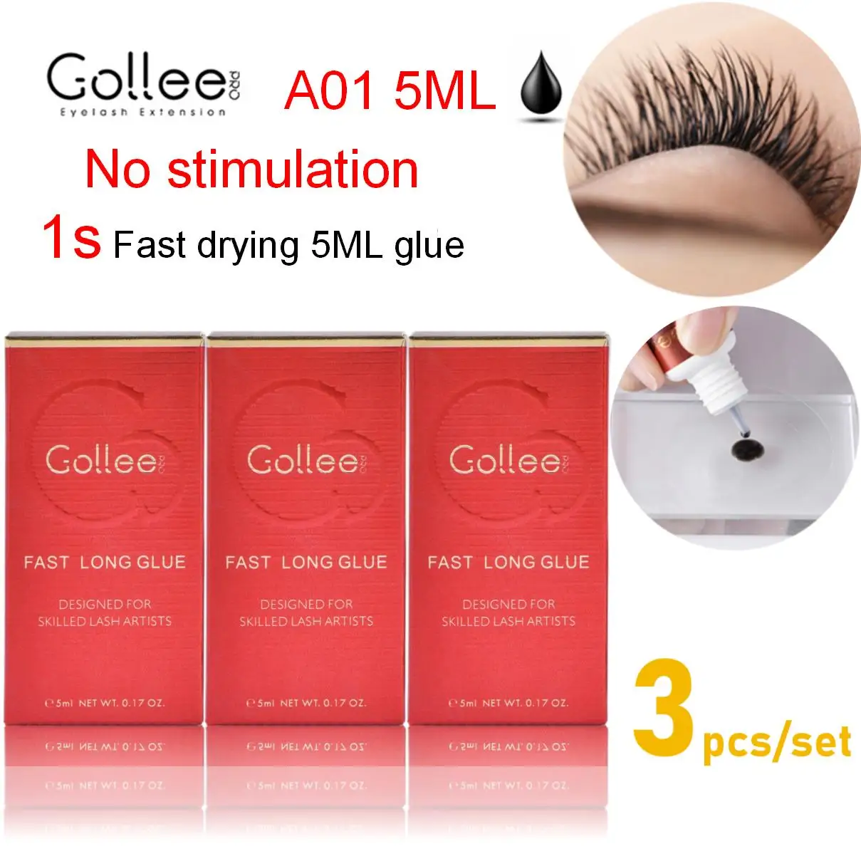 Gollee 5ml Lash Glue Lash Extension Glue Wholesale Eyelash Extension Glue Waterproof 1s Fast Drying Lash Extension Makeup Tools