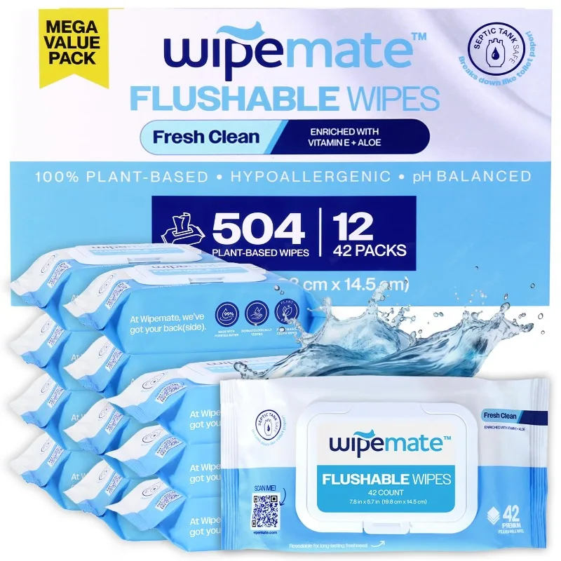 ULTRA Flushable Butt Wipes, Soothing Vitamin E & Aloe, 99% Water, Fresh Clean Premium Super Soft Hygiene Wipes