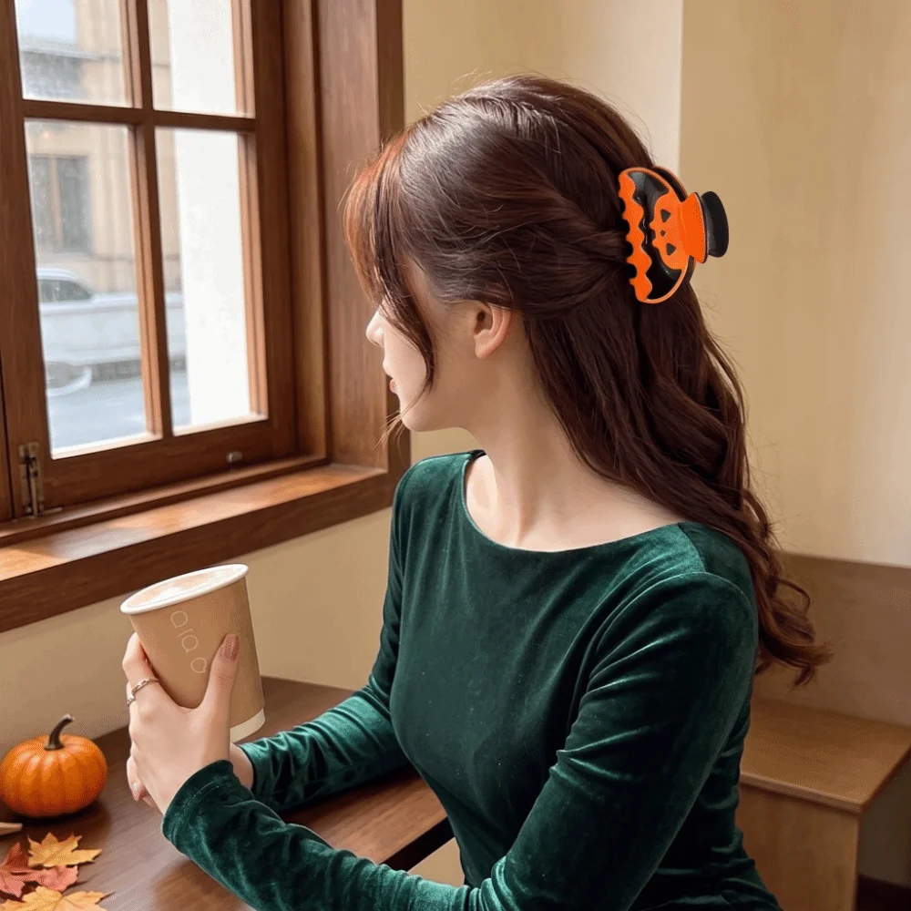 Non Slip Grip Halloween Hair Claws Orange Color Cute Style Pumpkin Hair Clips Durable Materia Funny Design