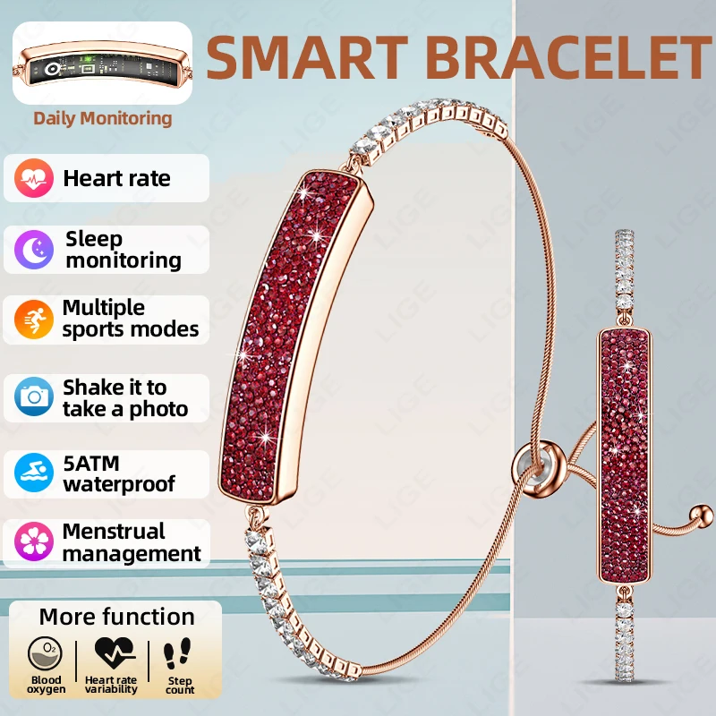 

2025 New Fashion Smart Bracelet Women Diamond Smart Band Female Health Sleep Monitoring 5ATM Waterproof Sport Fitness Smartwatch