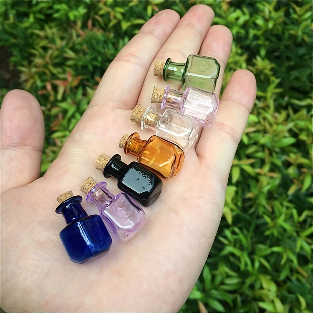 10pcs Color Glass Bottles, Rectangle Cute Bottles with Soft Plug, Little Bottles, Tiny Jars, Mix 10 Colors Notes Storage Bottle