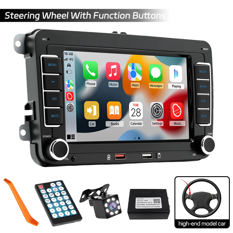 Hippcron 7 inch Autoradio Draadloze Carplay Android Auto 2din Multimedia MP5 Speler voor Volkswagen Seat Skoda Passat Golf POLO