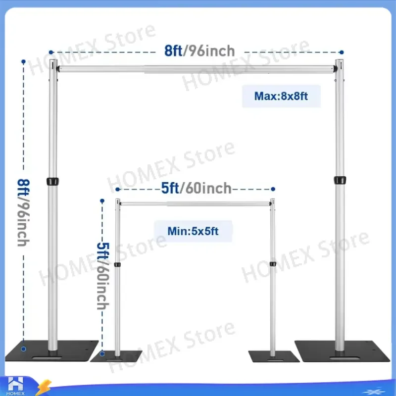 8x8ft Heavy Duty Wedding Backdrop Stand Pipe and Drape Kit Adjustable Metal Frame for Flower Wall Balloon Arch Party