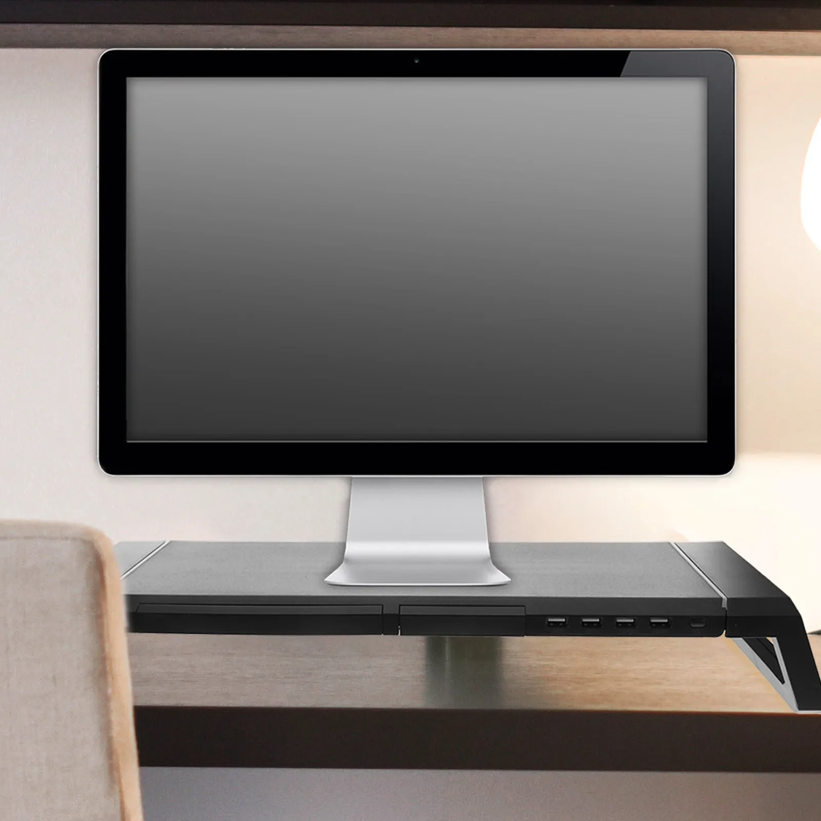 

Laptop Monitor Riser Stand Desktop Organizer with Rgb Lighting USB Charging Port for Home Office School Use Computer Elevating