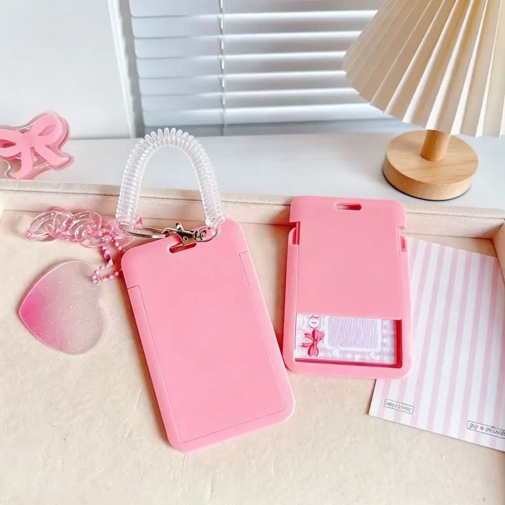 INS Student Card Holder with Pendant Slide Cover Card Holder Keychain Photo Sleeves