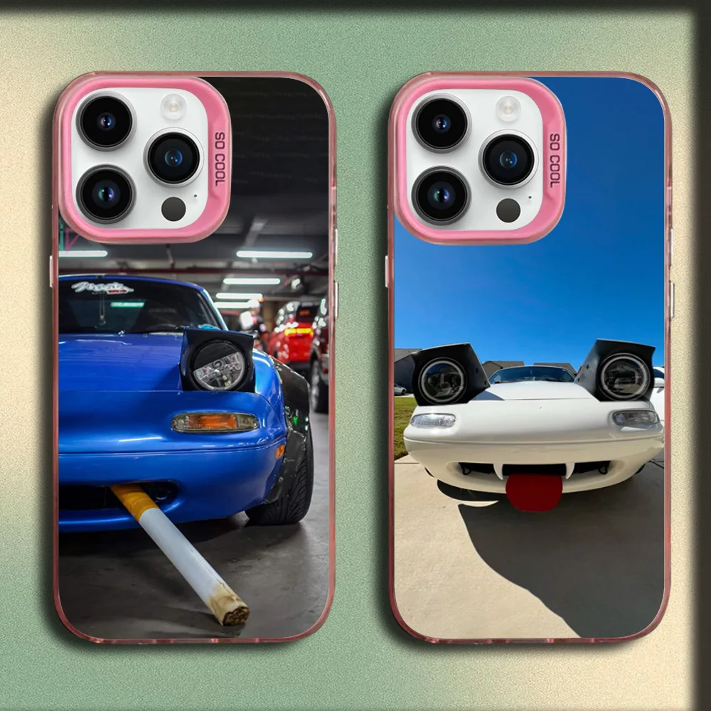 

Funny M-Miata Car MX5 Phone Case For iPhone 16,15,14,13,12,11,Mini,Pro,SE,MAX Pink Matte Silicone Cover