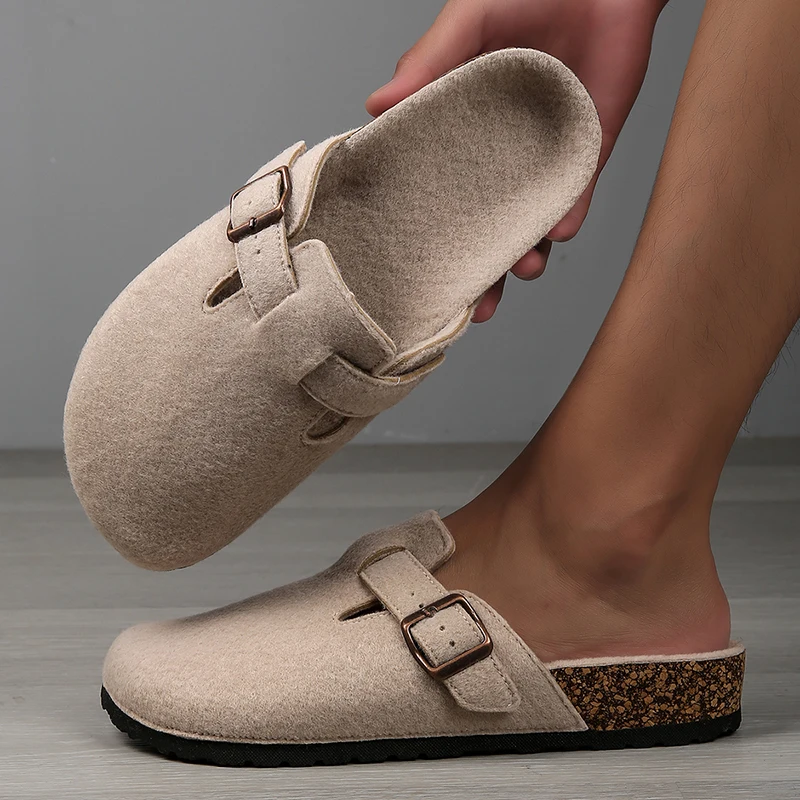 

Plush Men's Cow Suede Clogs Cork Footbed Leather Mules Slippers Unisex Comfortable Fashion Potato Shoes with Arch Support