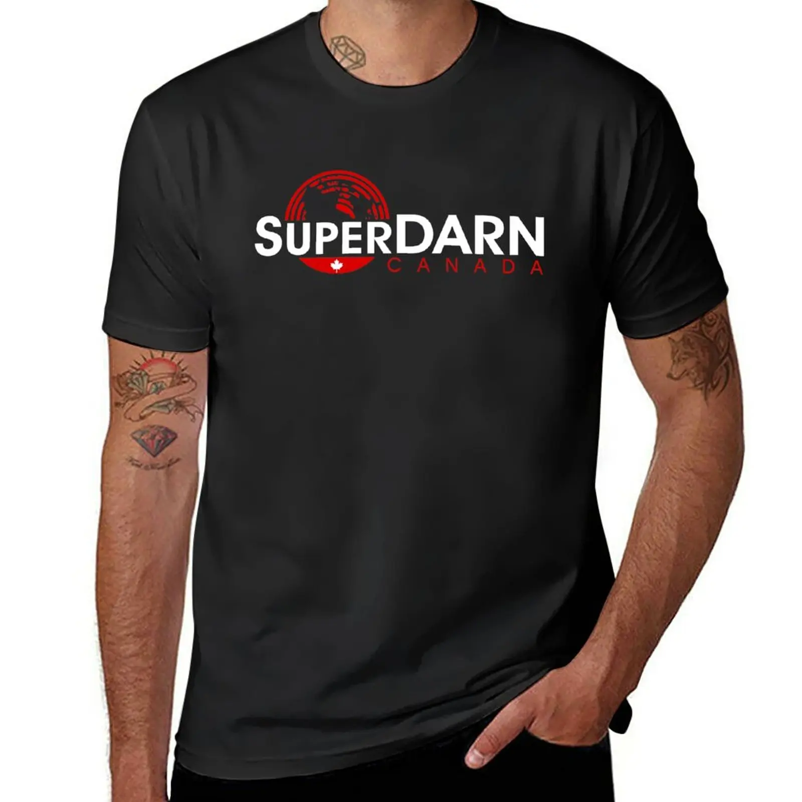 SuperDARN Canada Dark Colors Horizontal Logo T-Shirt customizeds plain for a boy mens champion t shirts