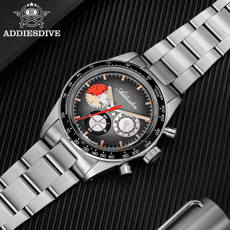 ADDIESDIVE Men's Luxury Watch 0S20 Chronograph Quartz Wristwatch Domed Glass 10Bar Waterproof 316L Steel Super Luminous Watches