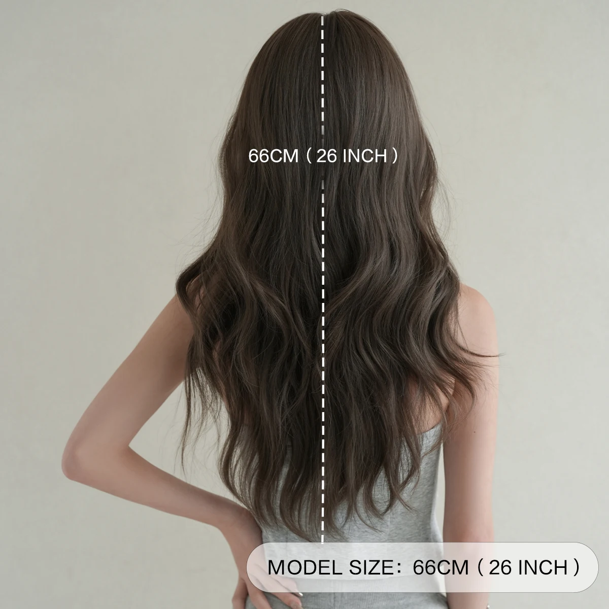 7JHH WIGS Long Body Wave Cool Brown Wig for Women Synthetic Modest Fashion Middle Part Wear and Go Wigs with Curtain Bangs - view 4