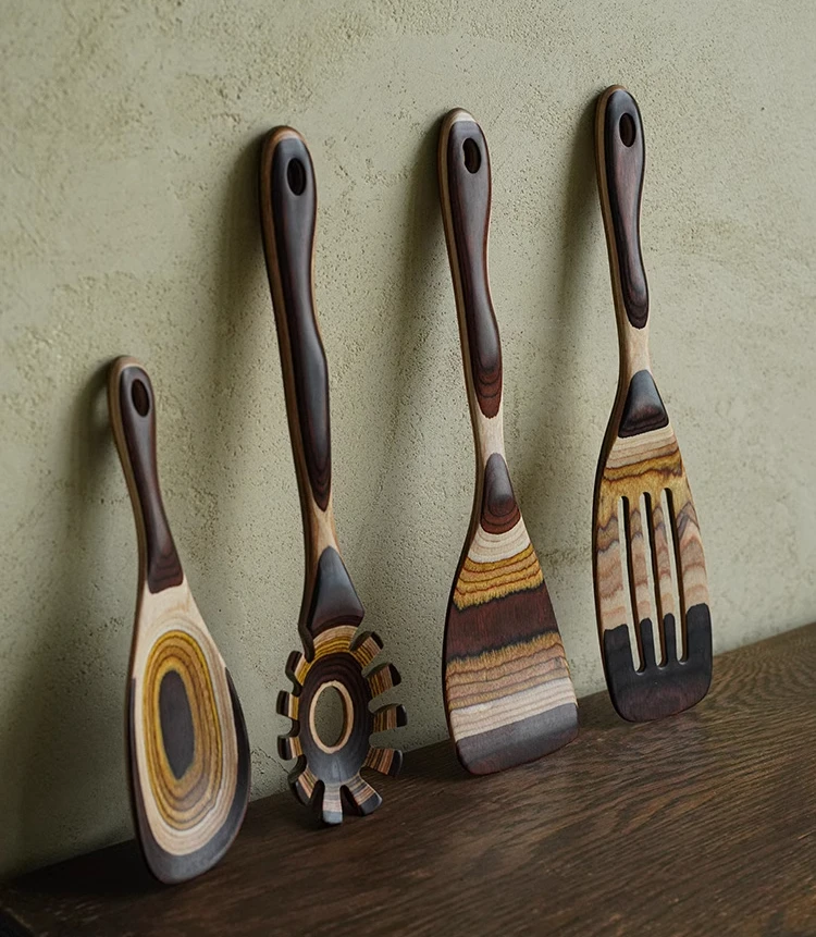 

Original stir-fry wooden shovel food grade household Moroccan wind gradual change kitchen colander kitchen utensils set