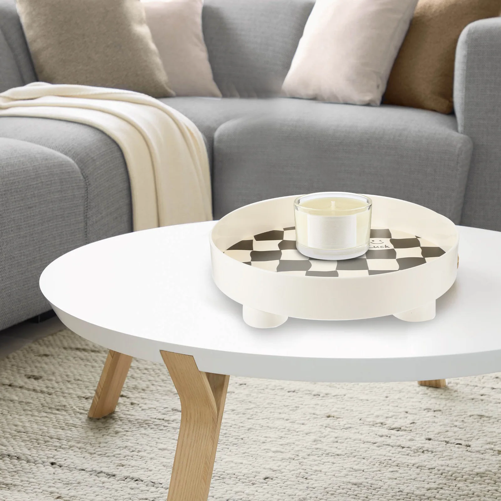 

Black White Checkered Storage Tray For Keys Jewelry Perfume Candy Snacks Desktop Organizer Decorative Home Decor