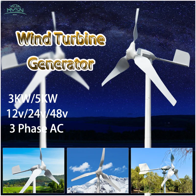 

5000w Horizontal Wind Turbine Generator 48V 24V 12V Free Energy Magnetic Dynamo Strong Power 220v Inverter Output For Home