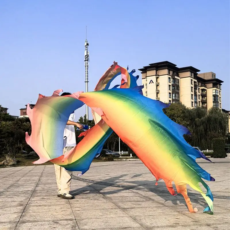 6/7m Washable Swing Ribbon With Pole A Rainbow Dragon Dance For Adults Stage Performance Festival Activity 75cm Width