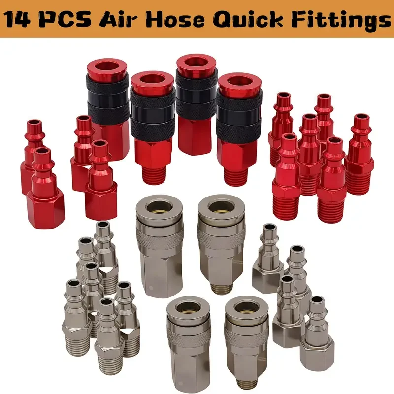 

14pcs S-314/Steel MKIT Color Fit Coupler & Plug Kit - (M-Style, Red) - 1/4" NPT, (14pcs)