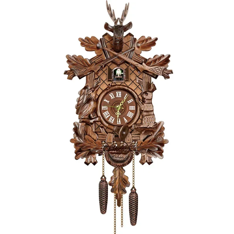 Handicraft Vintage Cuckoo Clock For Living Room Wall Clock Wooden Cuckoo Tree House Alarm Saati Clock for Bedroom Office