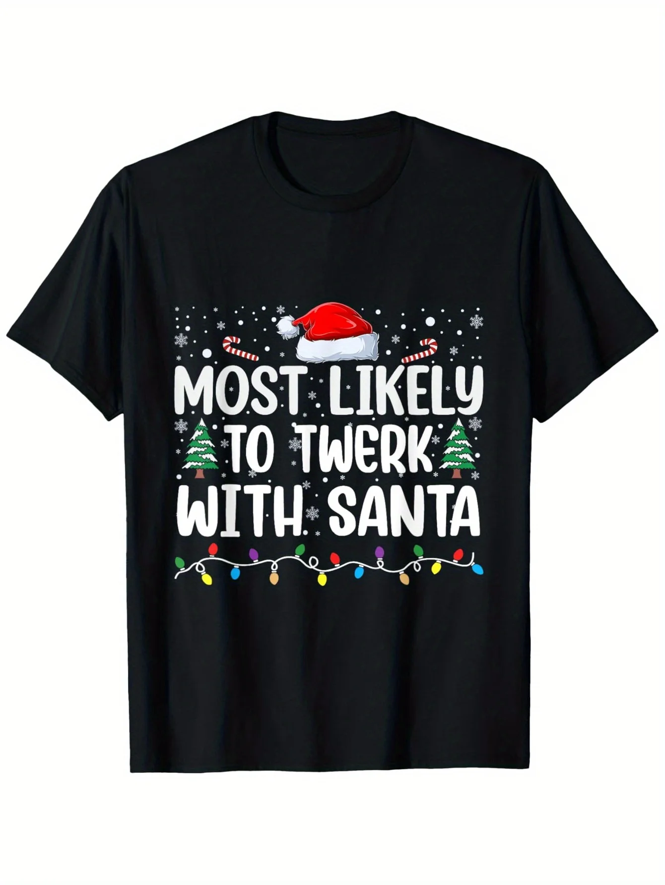 

Рождественская семейная футболка Funny'Most Likely to Twerk с Санта-Клаусом, унисекс, 100% хлопок, с короткими рукавами, черная со праздничной шляпой Санты и