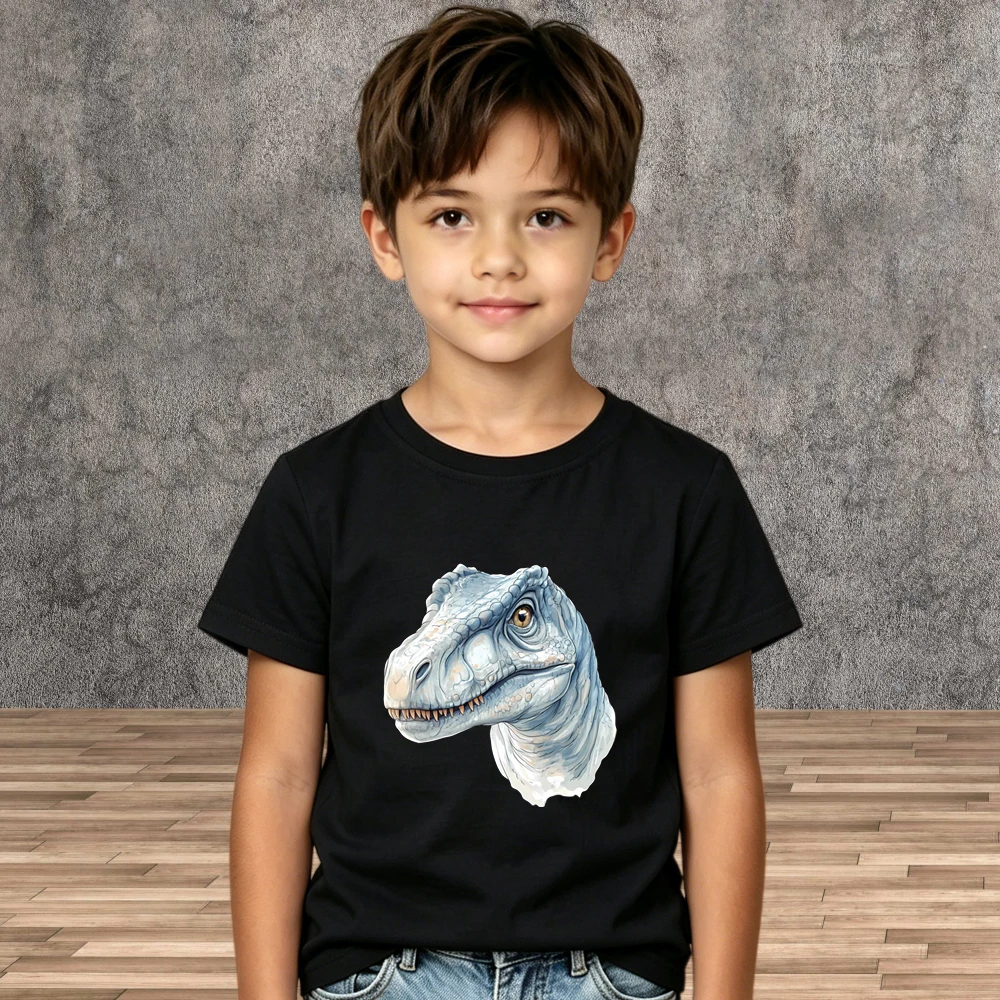 

Fashion Trend Boys Dinosaur Printed Tops Summer Child Cotton Short Sleeve Tees