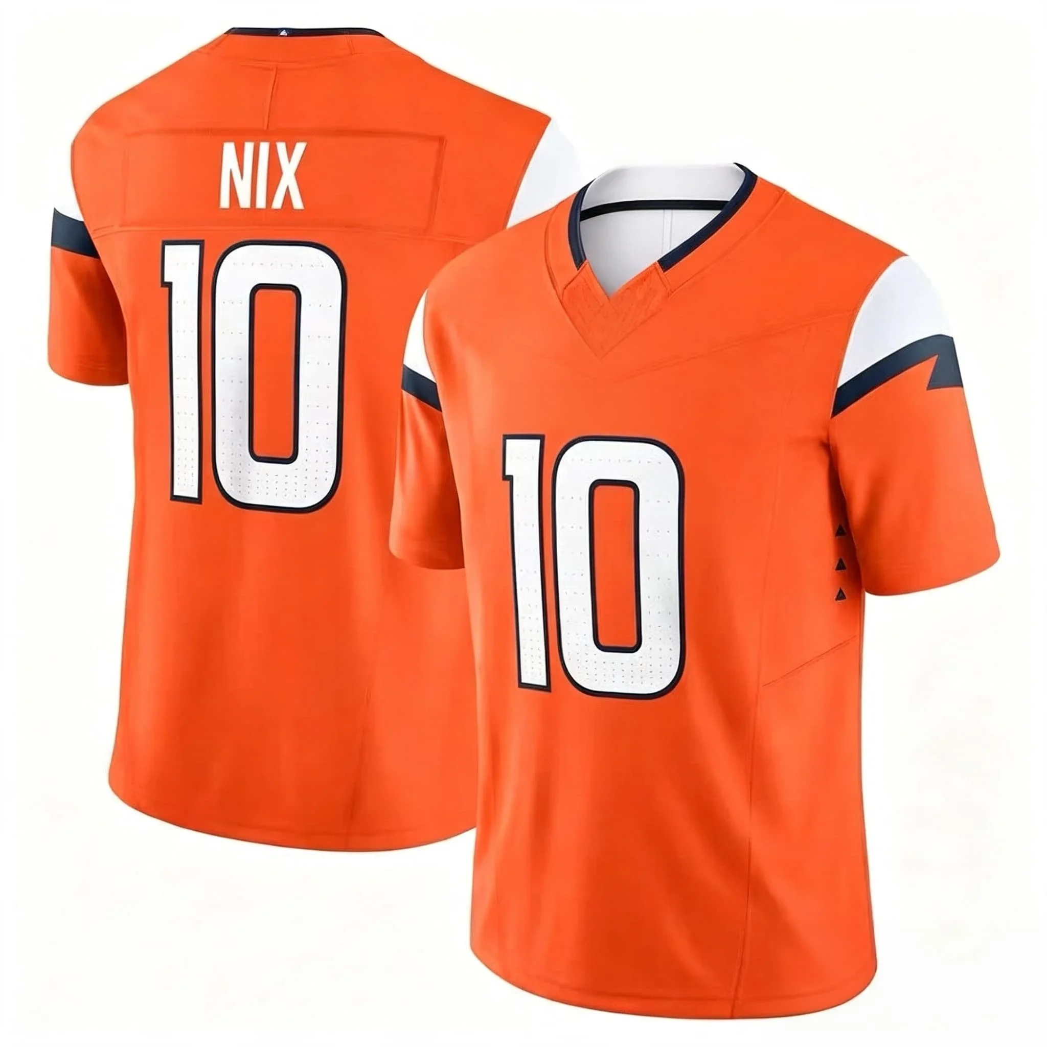 Herren Denver 10 Bo Nix Orange Heimtrikot V-Ausschnitt Kurzarm Sport-Fan-Jersey für den Alltag Freizeitkleidung Familien-Partnerlook – Detail 4