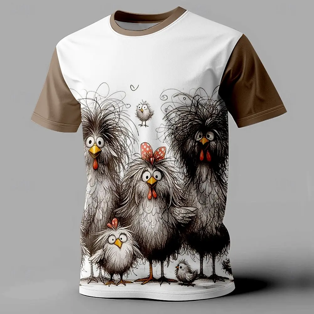 Animal Chicken Print T-Shirts For Men Funny Fashion Mens Clothing Summer Casual Short Sleeve Top Loose Oversized Tee Men T Shirt