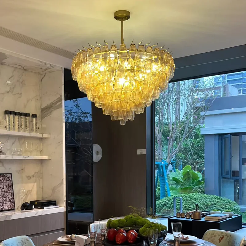 

Luxury Brass Branch Chandelier, Murano Wishing Bottle Glass Shade Lustre, Dimmable Pendant Lamp for Hotel, Fixture for Ceilings