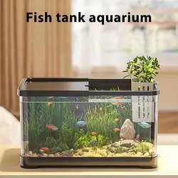 Fish Tank Kit Aquarium Betta Fish Bowl Transparent Rectangular Aquarium with cylinder,cover,basket,electrostatic sticker