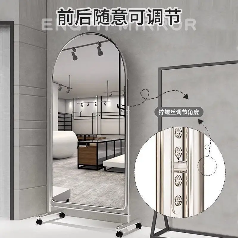 Full body  floor mirror stainless steel household movable dance dressing mirror adjustable clothing shop mirror factory wh