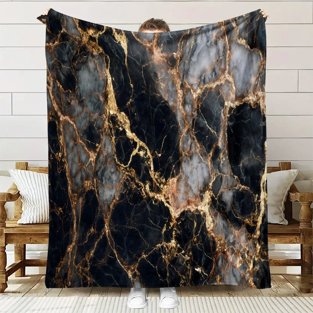 A Comfortable Marble Texture Themed Flannel Blanket, Soft High-Definition Digital Printing, Black Background with Dollar Flying