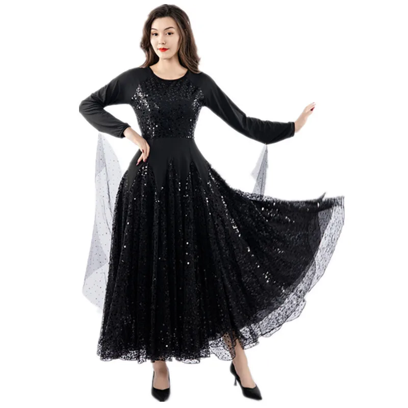 New Modern Dance Dress National Standard Dance Dress Big Swing Dress Long Sleeve Performance Dress Social Dance Performance