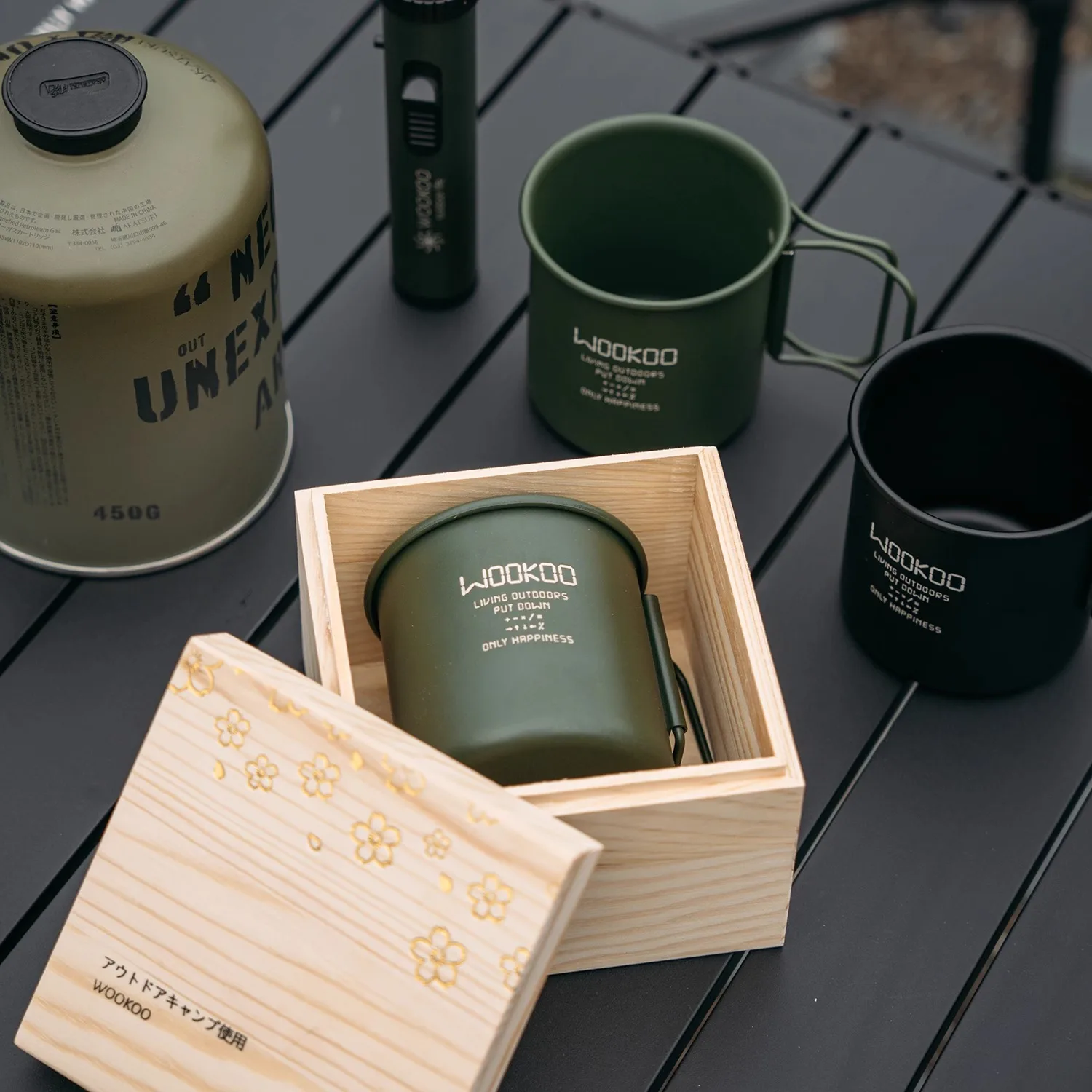 

WOOKOO Blackening Series Wooden Box Camping Water Cup Accepts Customized Small Festivals Gifts for Cafe Campsite