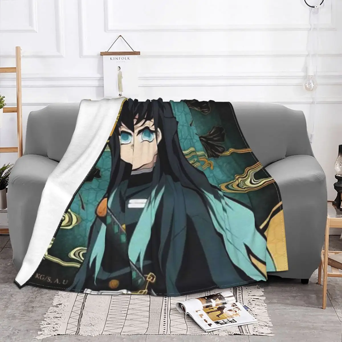 Demon Slayer Blanket Fleece Plush All Season Multifunction Super Warm Plaid Muichiro Throw Blankets For bed Plush Thin Quilt