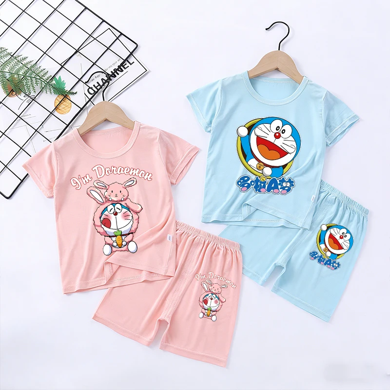 

Doraemon Boy Girl Pyjamas Set Cute Cartoon Sleepwear Children Short Sleeves Shorts Set Kids Tops Summer Clothes Home Wear Gift
