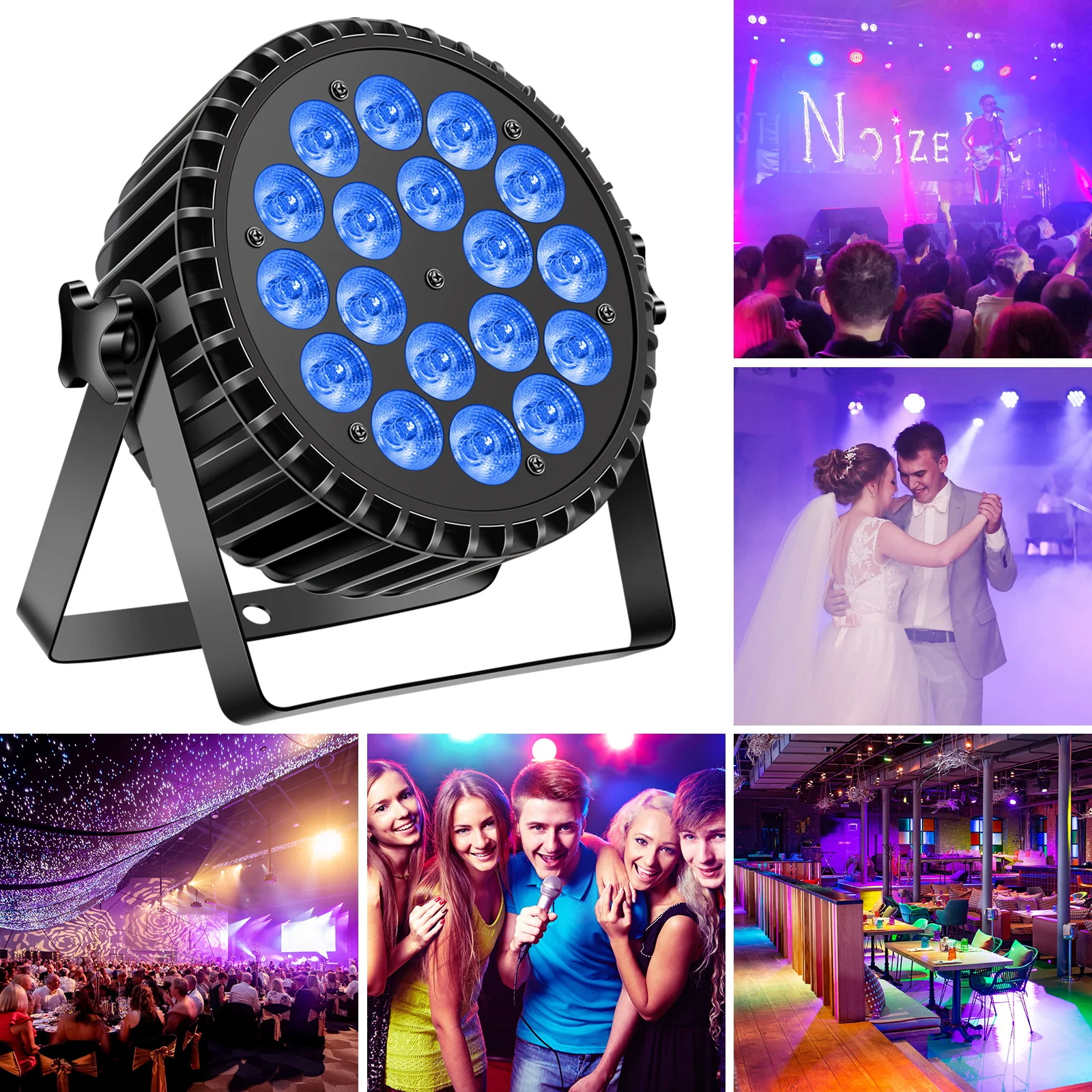 150W 4 Pcs RGB Par Light Stage Effect Light 18 LEDs Mixing Color Beam Light Par Light Strobe Uplight for DJ Wedding Celebration