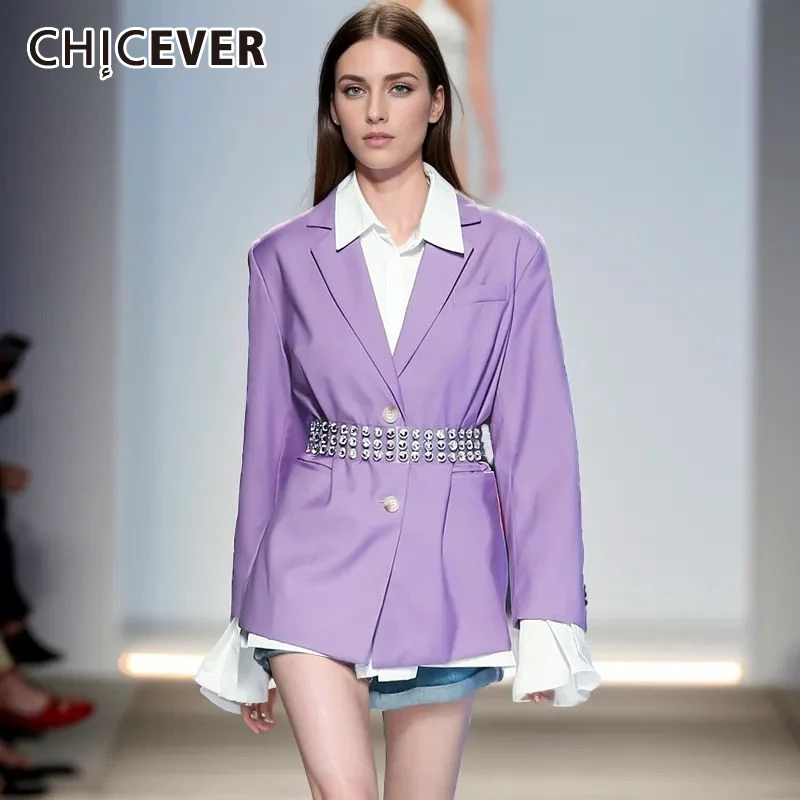 

CHICEVER Patchwork Pockets Casual Blazers For Women Notched Collar Long Sleeve Spliced Single Breasted Minimalist Blazer Female
