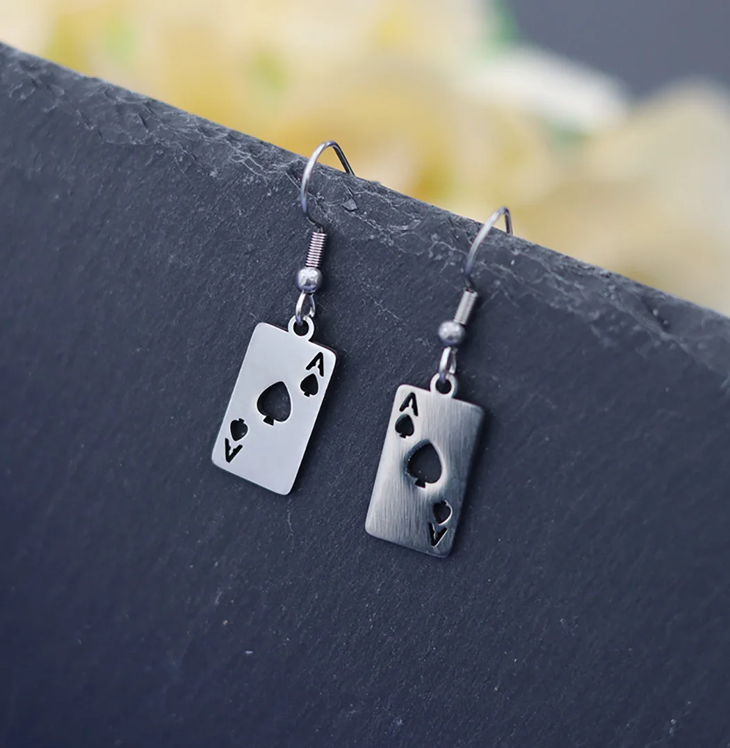 

Hip Hop Statement Stainless Steel Poker Card Ace of Spades Earrings For Women Men Pendant Earring Playing Cards Jewelry Gift