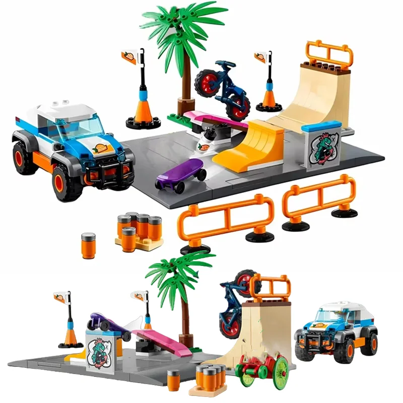 City Series Building Blocks  Skate Park Skateboard Car Children\'s Gifts MOC Assembled Toys