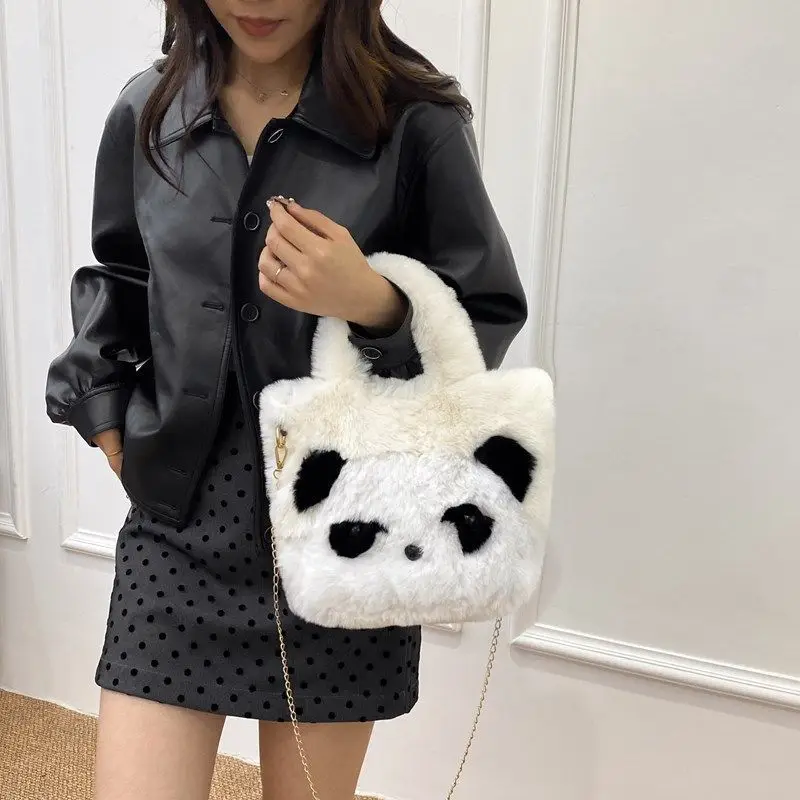 

2025 New Plush Panda Bucket Bag Women Large Capacity Handheld Shoulder Crossbody Cute Soft Purse