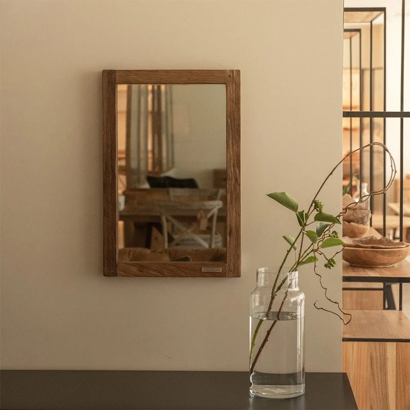 Modern wabi-sabi rectangular solid wood makeup mirror home