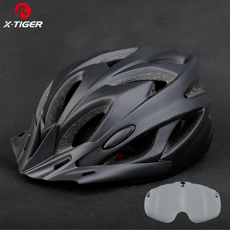 X-TIGER Bicycle Helmet Goggles LED Light Cycling Helmet Integrally-Molded MTB Bike Helmet Adult Road Bicycle Sport Safety Cap