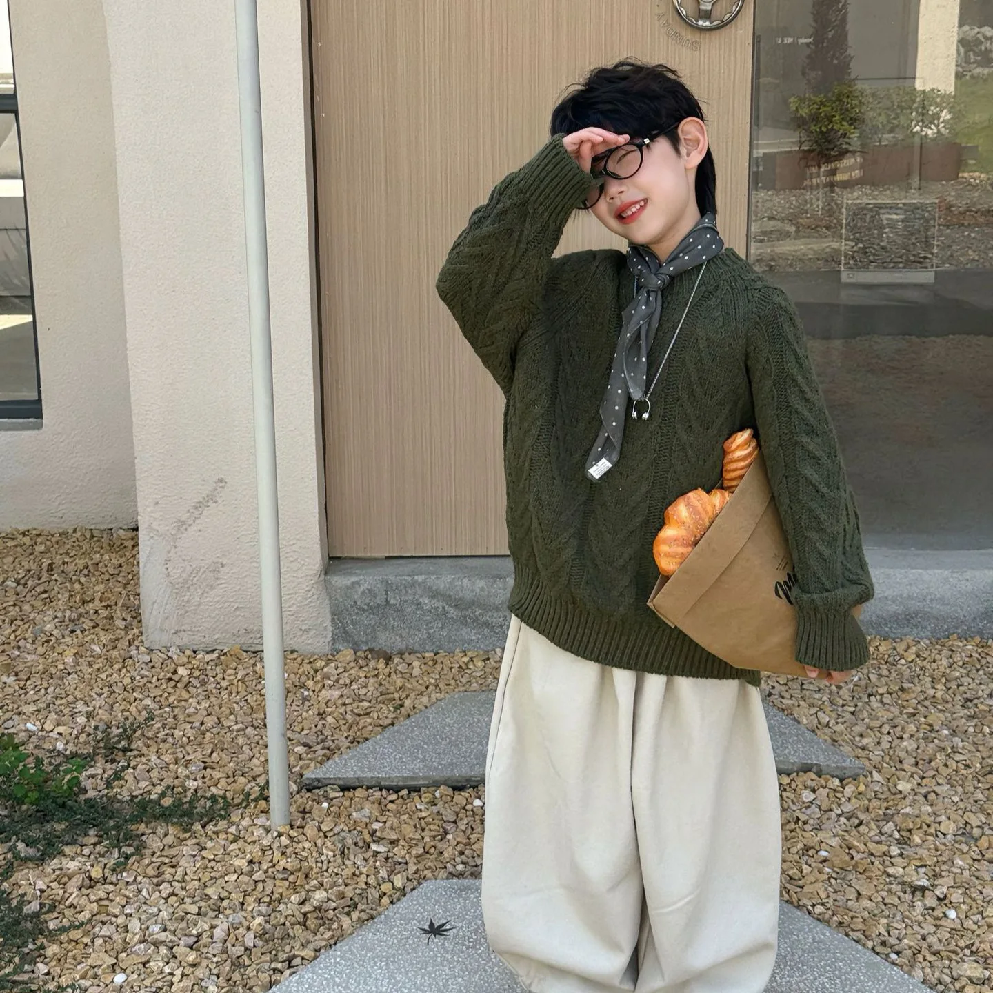 Sweater Boys Winter New Children Korean Retro Thickened Round Neck Fried Dough Twists Rough Weave