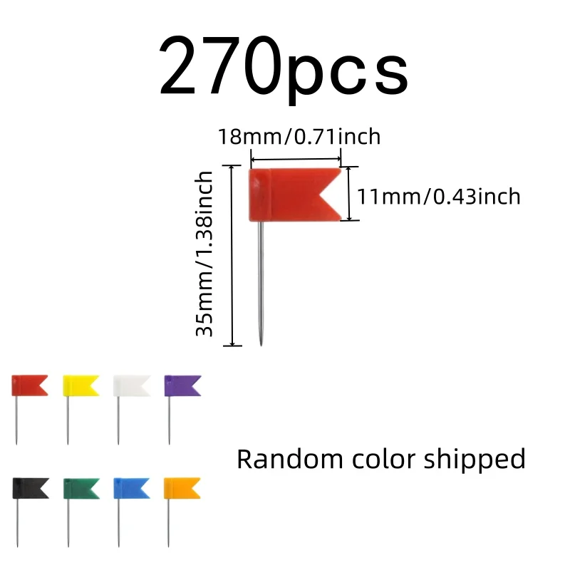 270 pcs Flag Push Pins, Random Color Flag Design and Sharp Pin Point, ideal for Office Bulletin Board