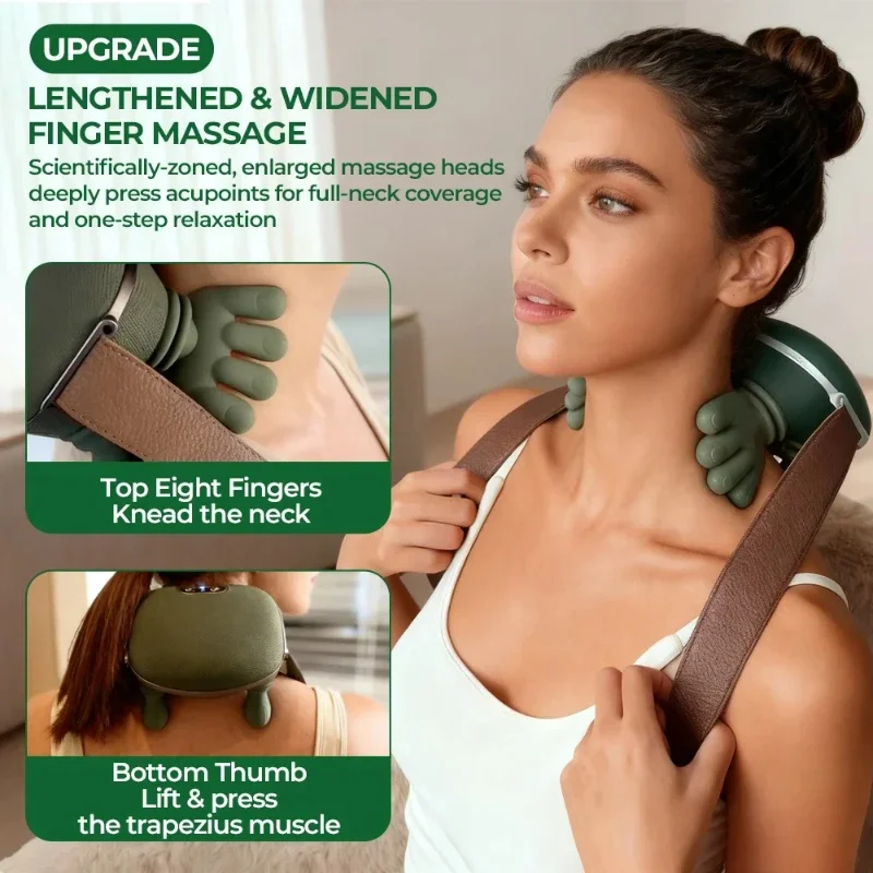 Image of Nacken-Schulter-Massagegerät mit Fingerdrucktechnik, Shiatsu Nacken-Rücken-Schulter-Massagegerät, Elektrisches Knetmassagegerät für Tiefenmassage und Muskelentspannung