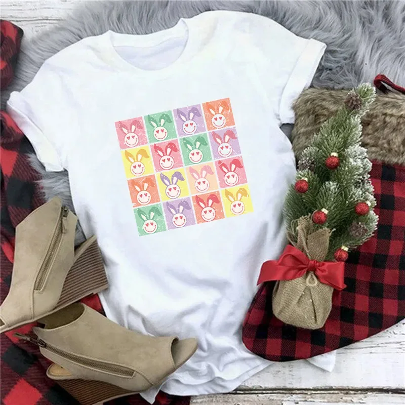 حار بيع عيد الفصح سعيد لطيف عيد الفصح مطبوعة جولة الرقبة قصيرة الأكمام قميص الجرافيك تي شيرت الاطفال الملابس