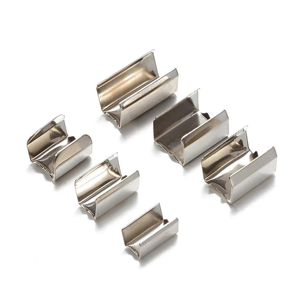 100pcs 5x10mm Metal Cord Fastener Crimping String Leather Rope Fold Over Clip for DIY Jewelry Making Necklace Findings Supplier
