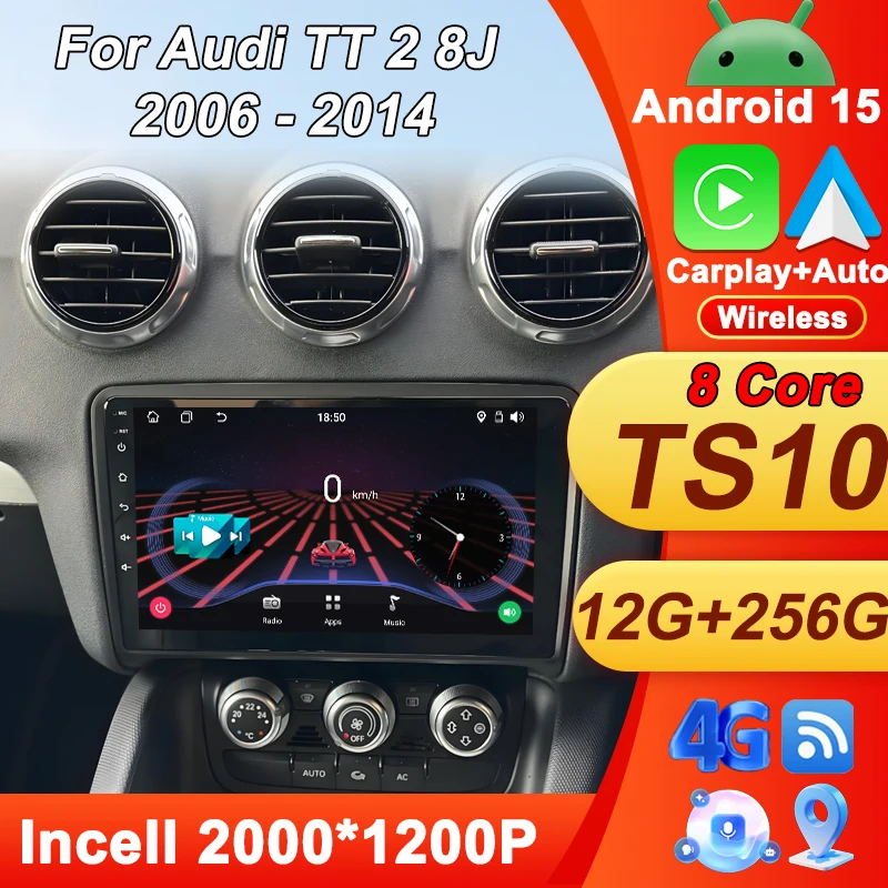 

Car Carplay Screen For Audi TT 2 8J 2006 - 2014 Car Radio Player Android 15 Intelligent System 2din Touch Screen 8 Core 5G Wifi