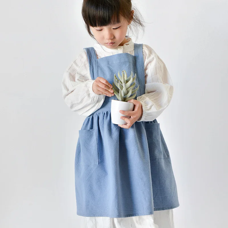 Kids Cotton Apron Dress Parent-Child Baby Children Baking DIY Skirt Solid Color Art Advertising Kawaii Kitchen Accessories view 3