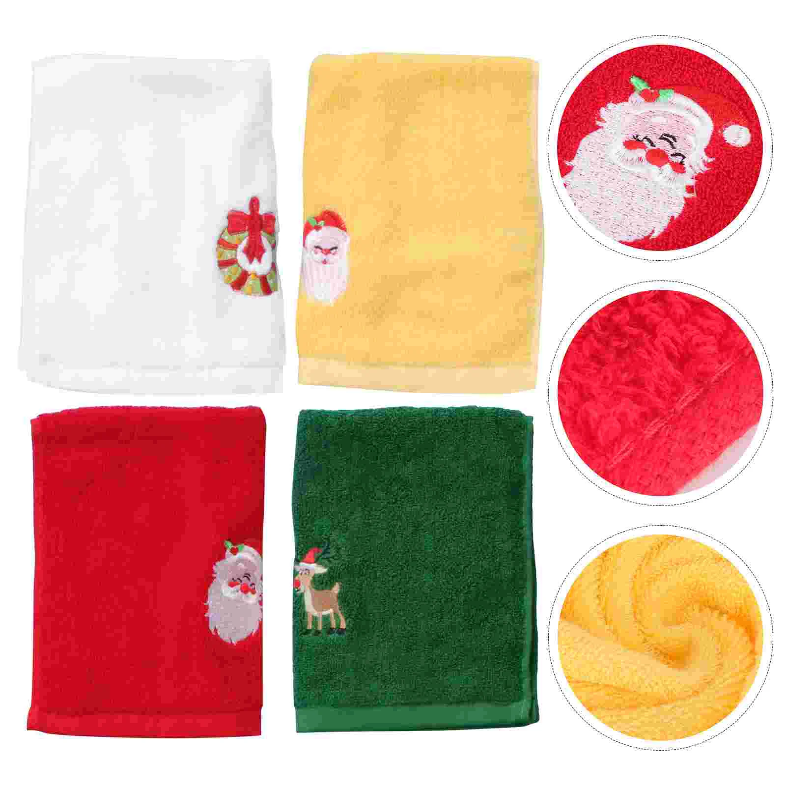 

4 Pcs Christmas Towel Dish Cloths Facial Cartoon Cotton Towels Washing for Kitchen Decorative Festival