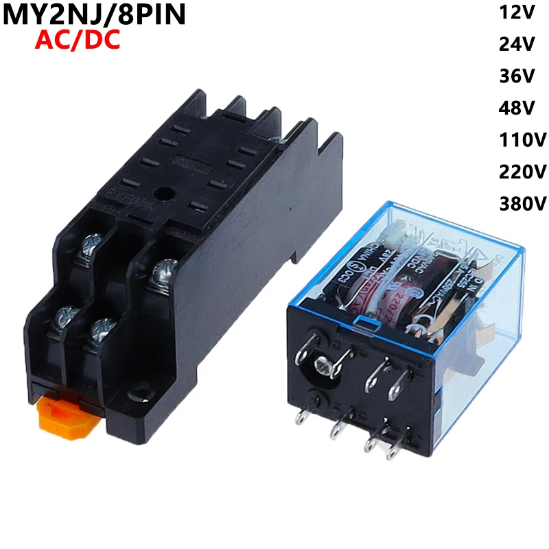 10Set MY2P HH52P MY2NJ 12V 24V DC / 110V 220V AC coil general purpose DPDT micro mini relay with socket base